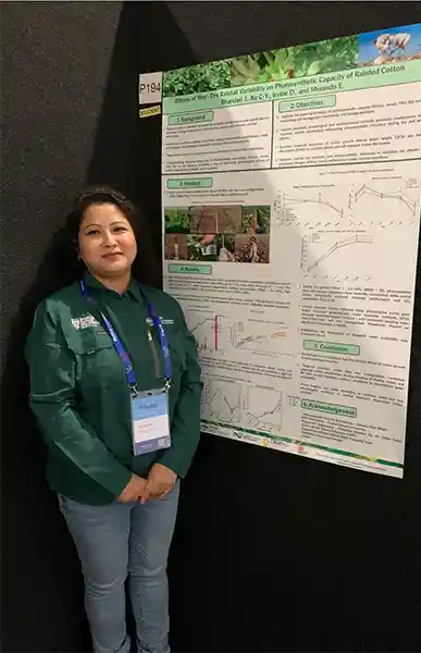 Mrs. Jyothi Bhandari (left) and Dr. Drew Portman (right) presenting posters at the 2025 TropAg Conference in Brisbane. Photo by Mrs. Jyothi Bhandari and Dr. Drew Portman.