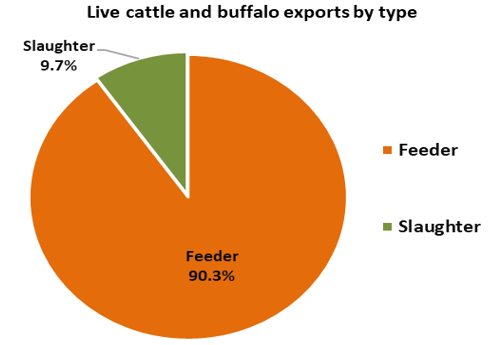 Live cattle and buffalo exports by type