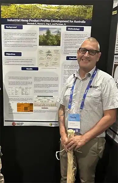 Mrs. Jyothi Bhandari (left) and Dr. Drew Portman (right) presenting posters at the 2025 TropAg Conference in Brisbane. Photo by Mrs. Jyothi Bhandari and Dr. Drew Portman.